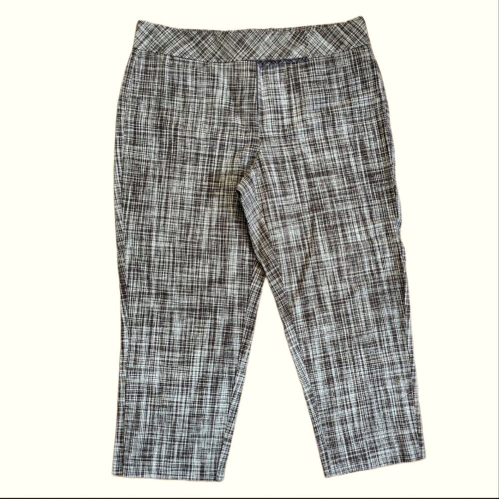 Talbots High Rise Linen Blend Cropped Textured Abstract Plaid Pants